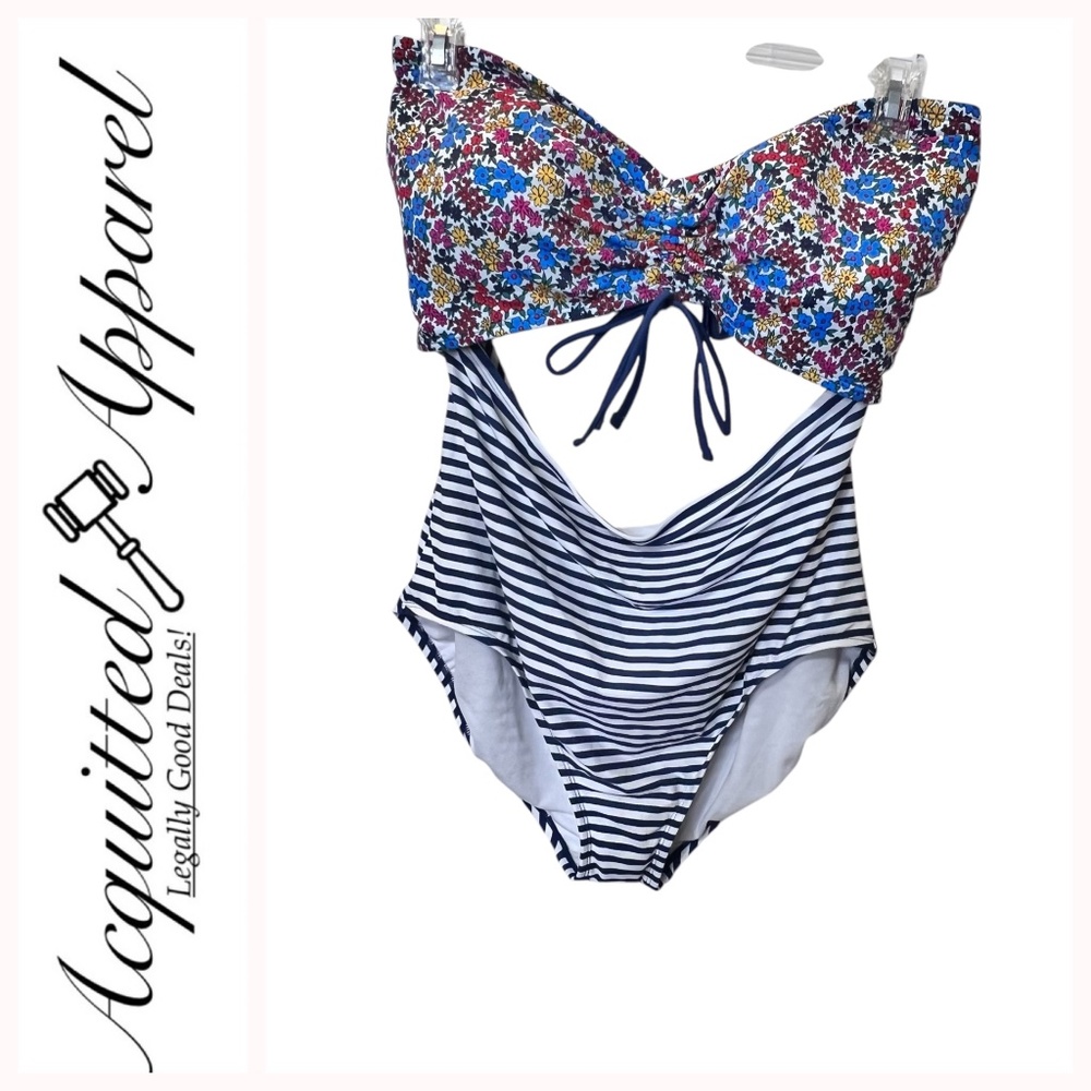 Time and Tru Ditzi Daisy & Stripes One Piece Swimsuit 2X